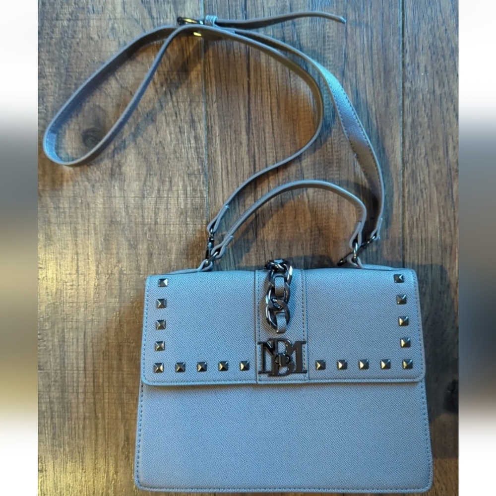 Badgley Mischka Gray Medium Purse w/ Long Strap & Short Handle NWOT Chain Accent